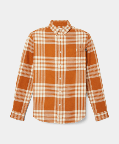 Camisa De Franela A Cuadros Regular Fit Para Hombre, Naranja