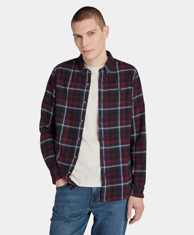 Camisa De Franela A Cuadros Regular Fit Para Hombre, Vino