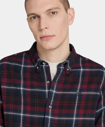 Camisa De Franela A Cuadros Regular Fit Para Hombre, Vino