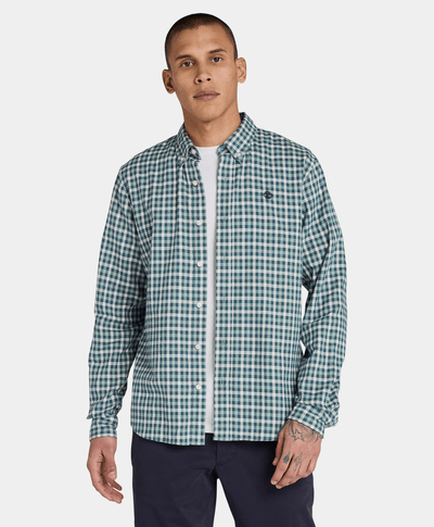 Camisa Gingham Slim Fit Para Hombre, Azul