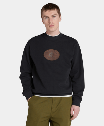 Sudadera Authentic Fit Con Insignia De Piel Para Hombre, Negro