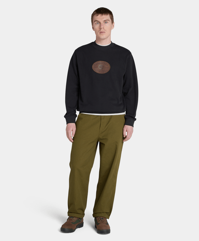 Sudadera Authentic Fit Con Insignia De Piel Para Hombre, Negro