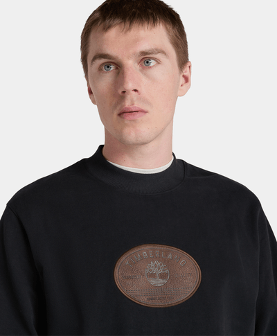 Sudadera Authentic Fit Con Insignia De Piel Para Hombre, Negro