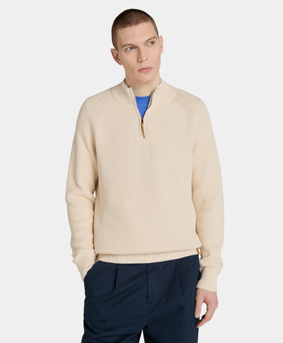Suéter Texturizado Wr Regular Fit Con Cierre De 1/4 Para Hombre, Beige