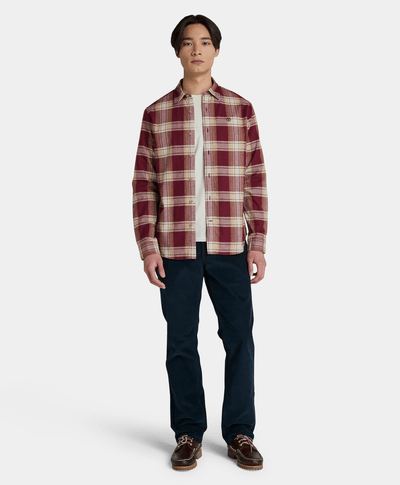 Camisa De Franela A Cuadros Con Tejido Espiga Regular Fit Para Hombre, Vino