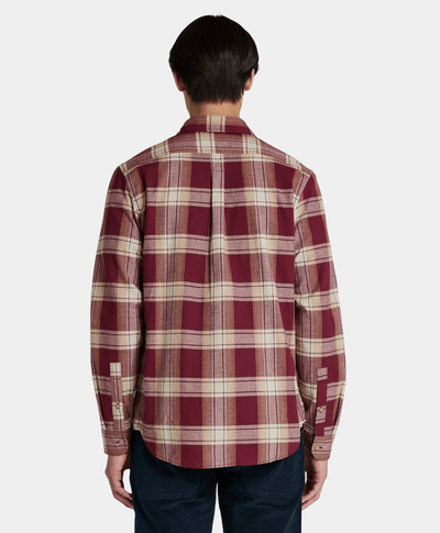 Camisa De Franela A Cuadros Con Tejido Espiga Regular Fit Para Hombre, Vino