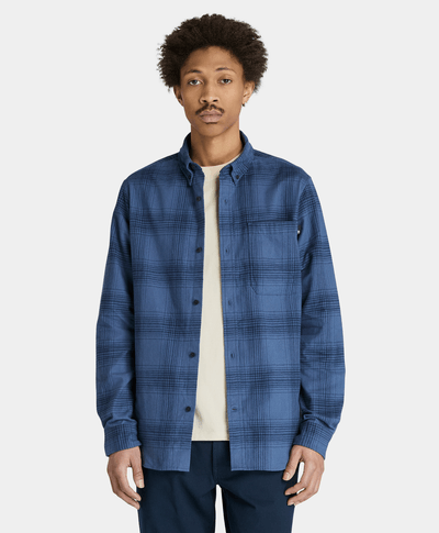 Camisa De Franela A Cuadros Regular Fit Para Hombre, Azul