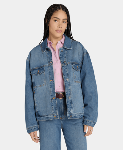 Chamarra Archive Denim Oversized Fit Para Mujer, Azul