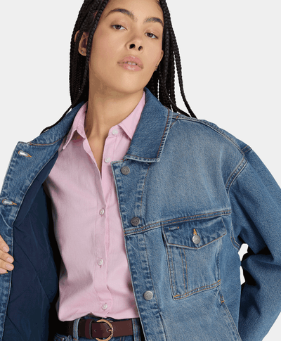 Chamarra Archive Denim Oversized Fit Para Mujer, Azul
