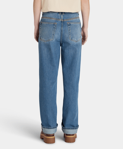 Pantalón Denim Straight Fit Para Mujer, Azul