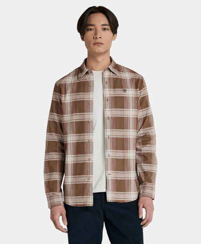 Camisa De Franela A Cuadros Con Tejido Espiga Regular Fit Para Hombre, Café