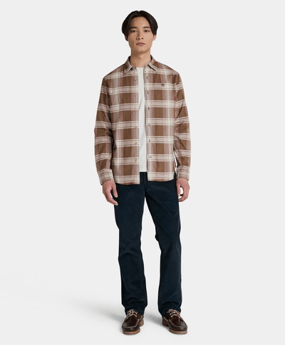 Camisa De Franela A Cuadros Con Tejido Espiga Regular Fit Para Hombre, Café