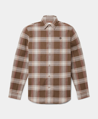 Camisa De Franela A Cuadros Con Tejido Espiga Regular Fit Para Hombre, Café
