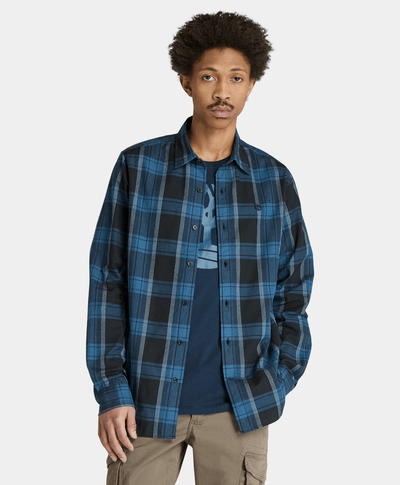 Camisa De Franela A Cuadros Con Tejido Espiga Regular Fit Para Hombre, Negro