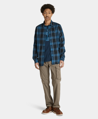 Camisa De Franela A Cuadros Con Tejido Espiga Regular Fit Para Hombre, Negro