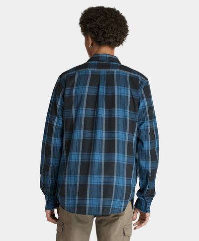 Camisa De Franela A Cuadros Con Tejido Espiga Regular Fit Para Hombre, Negro