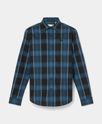 Camisa De Franela A Cuadros Con Tejido Espiga Regular Fit Para Hombre, Negro
