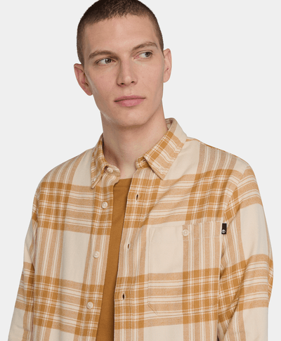 Camisa De Franela A Cuadros Regular Fit Para Hombre, Beige