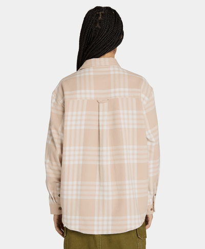 Camisa De Franela Relaxed Fit Con Bolsillo Fit Para Mujer, Beige