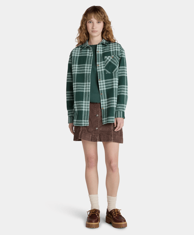 Camisa De Franela Relaxed Fit Con Bolsillo Fit Para Mujer, Verde