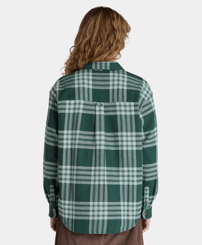 Camisa De Franela Relaxed Fit Con Bolsillo Fit Para Mujer, Verde