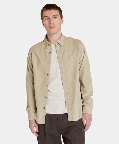 Camisa De Pana Regular Fit Para Hombre, Beige
