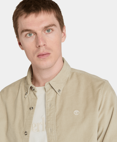 Camisa De Pana Regular Fit Para Hombre, Beige