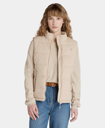 Chaleco Puffer Regular Fit Para Mujer, Beige