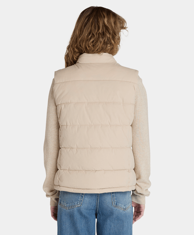 Chaleco Puffer Regular Fit Para Mujer, Beige