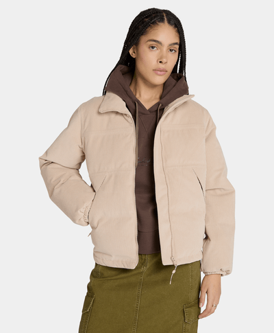 Chamarra Puffer De Pana Regular Fit Para Mujer, Beige