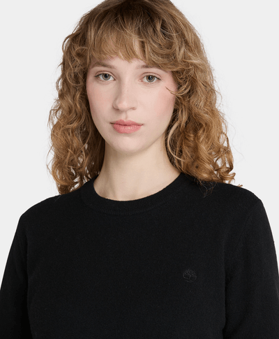 Suéter De Lana Merino Regular Fit Para Mujer, Negro