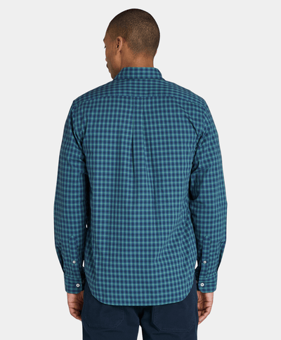 Camisa De Popelina Elastica Estilo Gingham Regular Fit Para Hombre, Azul