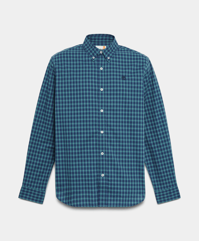 Camisa De Popelina Elastica Estilo Gingham Regular Fit Para Hombre, Azul