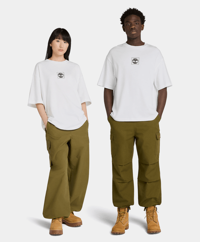 Playera Boxy Fit Con Grafico Trasero Unisex, Blanco