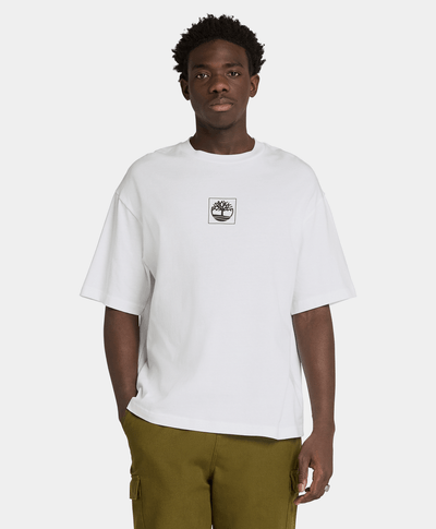 Playera Boxy Fit Con Grafico Trasero Unisex, Blanco