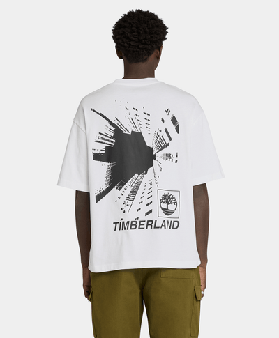 Playera Boxy Fit Con Grafico Trasero Unisex, Blanco