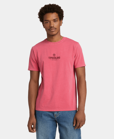 Camiseta de Manga Corta Teñida para Hombre, Rojo