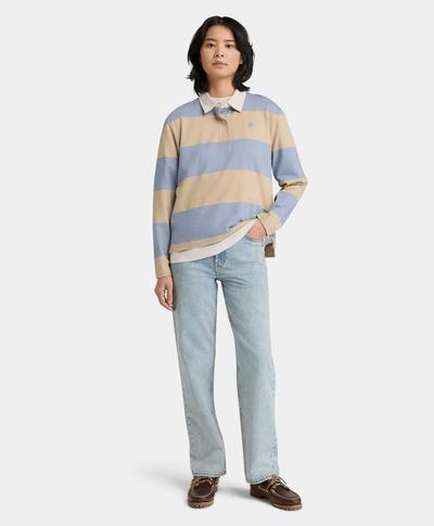 Polo de manga larga Rugby para Mujer, Azul