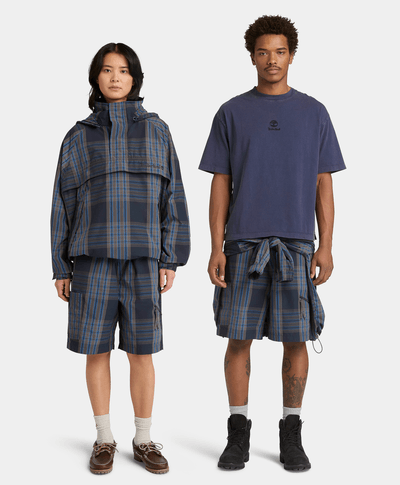 Shorts a cuadros con repelente al agua duradero, Azul