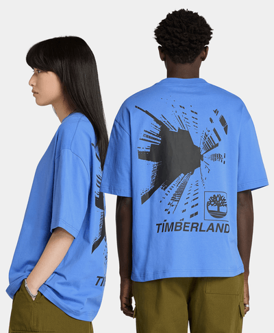 Playera Boxy Fit Con Grafico Trasero Unisex, Azul