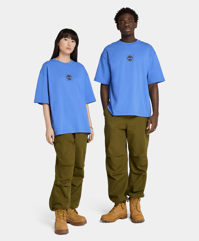 Playera Boxy Fit Con Grafico Trasero Unisex, Azul