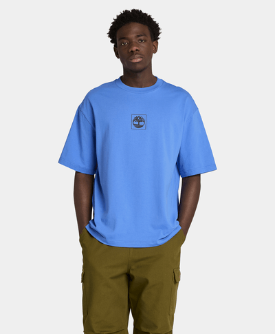 Playera Boxy Fit Con Grafico Trasero Unisex, Azul