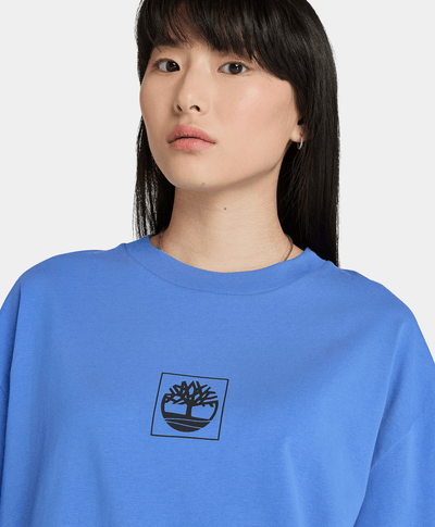 Playera Boxy Fit Con Grafico Trasero Unisex, Azul