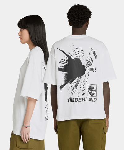 Playera Boxy Fit Con Grafico Trasero Unisex, Blanco