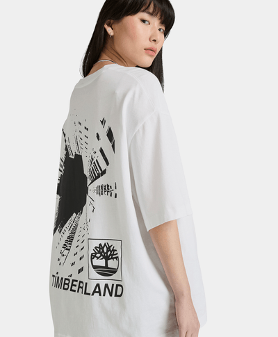 Playera Boxy Fit Con Grafico Trasero Unisex, Blanco