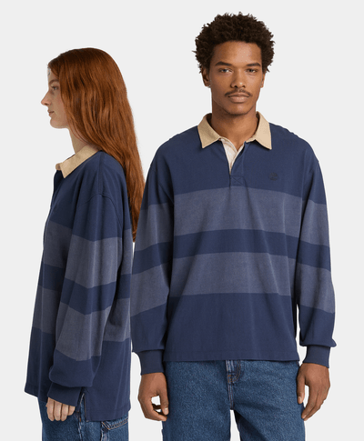 Polo manga larga estilo rugby a rayas Unisex, Azul
