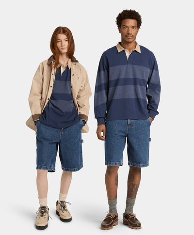 Polo manga larga estilo rugby a rayas Unisex, Azul