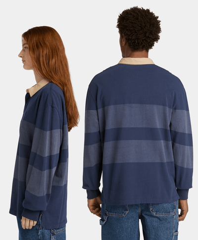 Polo manga larga estilo rugby a rayas Unisex, Azul