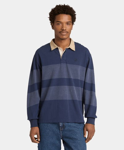 Polo manga larga estilo rugby a rayas Unisex, Azul