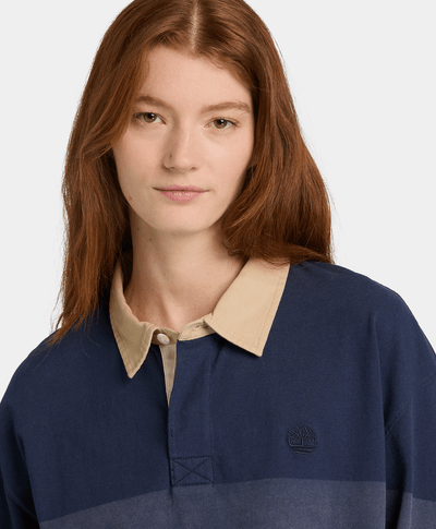 Polo manga larga estilo rugby a rayas Unisex, Azul